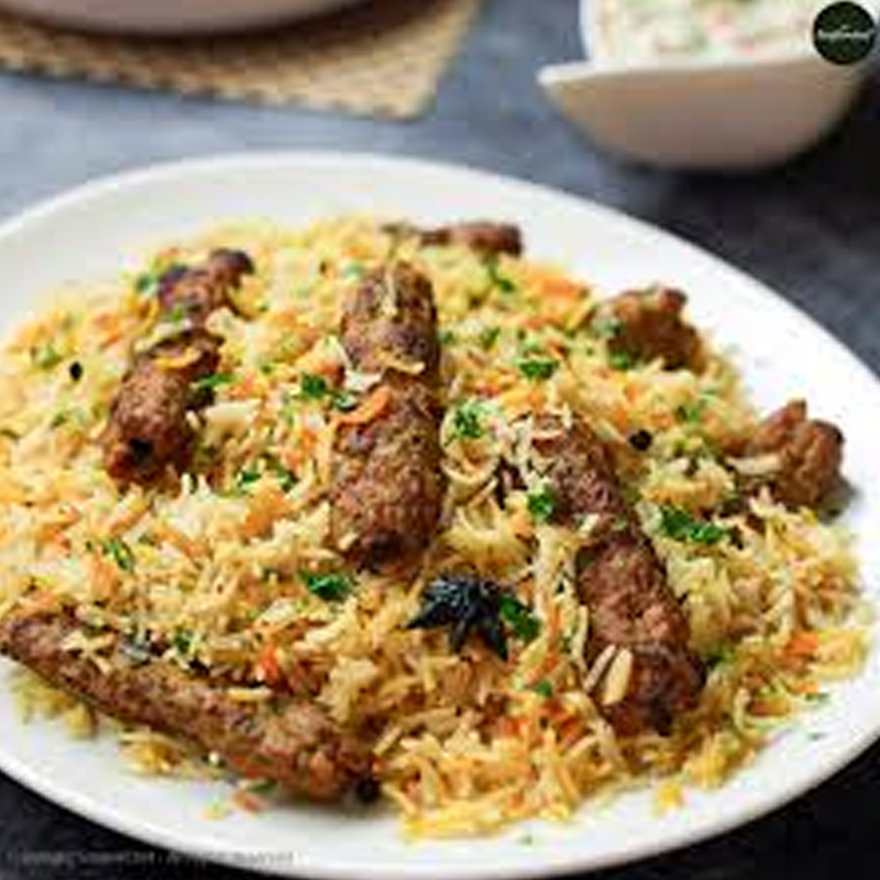 Pulao with Seekh Kabab